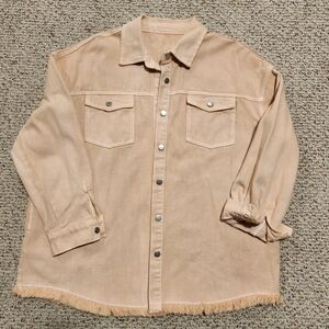 Amazon Beige Button-Up Fringed Hem Jacket - Size XL